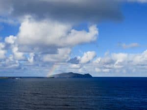 The most northernly of the Blasket Islands, An Fear Marbh, with a rainbow warming his toes.