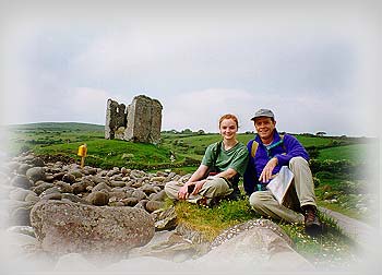 Wally Trimble and his daughter Kate pictured on the right, with Minard Castle in the background, walked the DingleWay in May 1998.